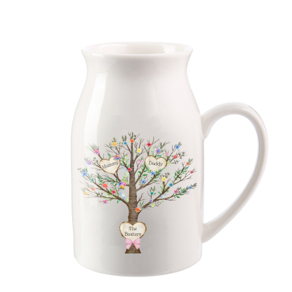 2 Names - Personalized Beautiful Family Tree Style Ceramic Vase with Customizable Names As a Special Gift For Mom/Dad