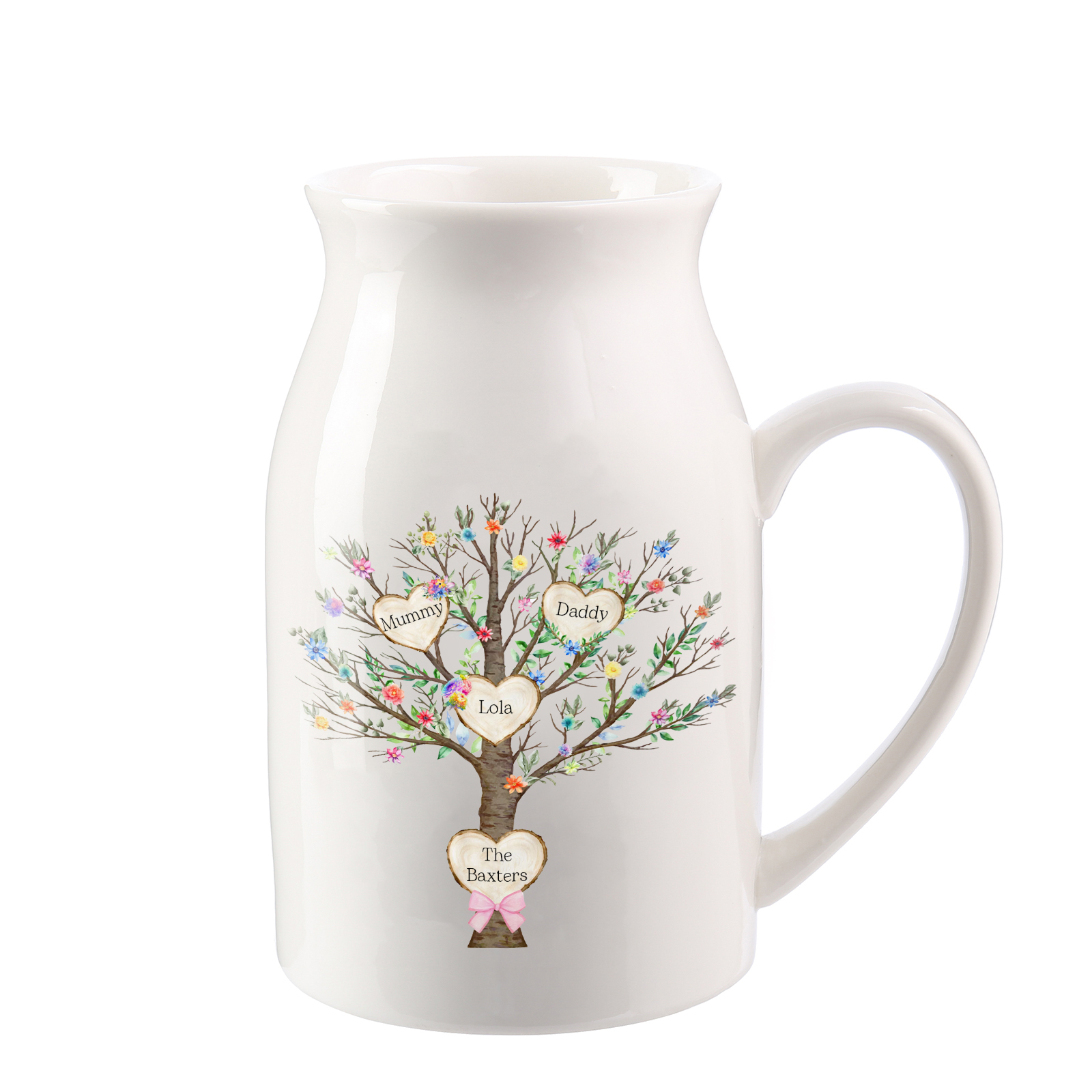3 Names - Personalized Beautiful Family Tree Style Ceramic Vase with Customizable Names As a Special Gift For Family