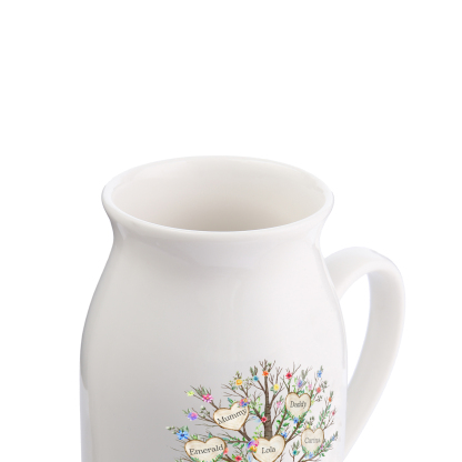 5 Names - Personalized Beautiful Family Tree Style Ceramic Vase with Customizable Names As a Special Gift For Mom/Dad
