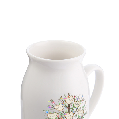 6 Names - Personalized Beautiful Family Tree Style Ceramic Vase with Customizable Names As a Special Gift For Mom/Dad