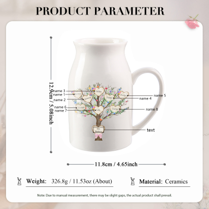 8 Names - Personalized Beautiful Family Tree Style Ceramic Vase with Customizable Names As a Special Gift For Mom/Dad