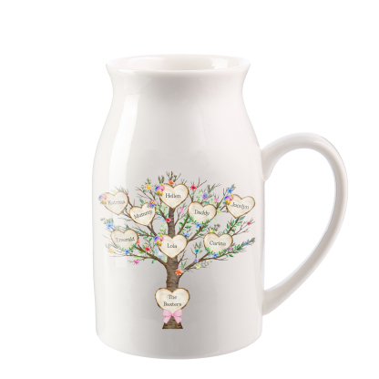 8 Names - Personalized Beautiful Family Tree Style Ceramic Vase with Customizable Names As a Special Gift For Mom/Dad