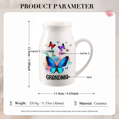2 Names - Personalized Beautiful Colorful Butterfly Style Ceramic Vase with Customizable Names As a Wonderful Gift For Grandma