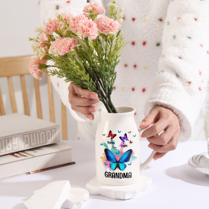 2 Names - Personalized Beautiful Colorful Butterfly Style Ceramic Vase with Customizable Names As a Wonderful Gift For Grandma