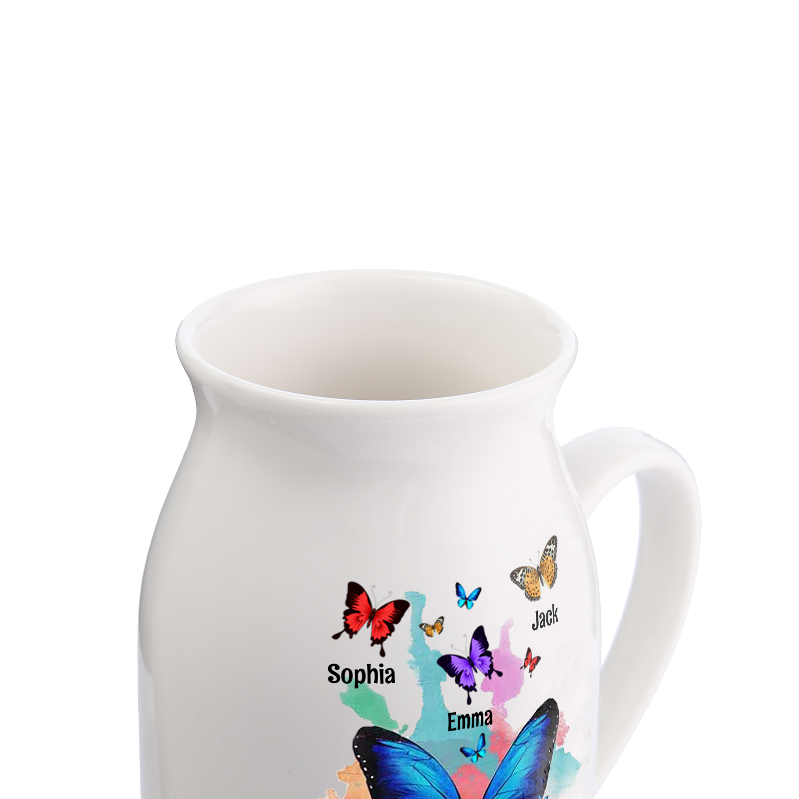 3 Names - Personalized Beautiful Colorful Butterfly Style Ceramic Vase with Customizable Names As a Wonderful Gift For Grandma