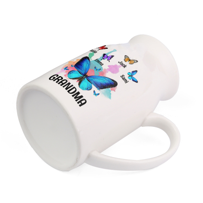 4 Names - Personalized Beautiful Colorful Butterfly Style Ceramic Vase with Customizable Names As a Wonderful Gift For Grandma