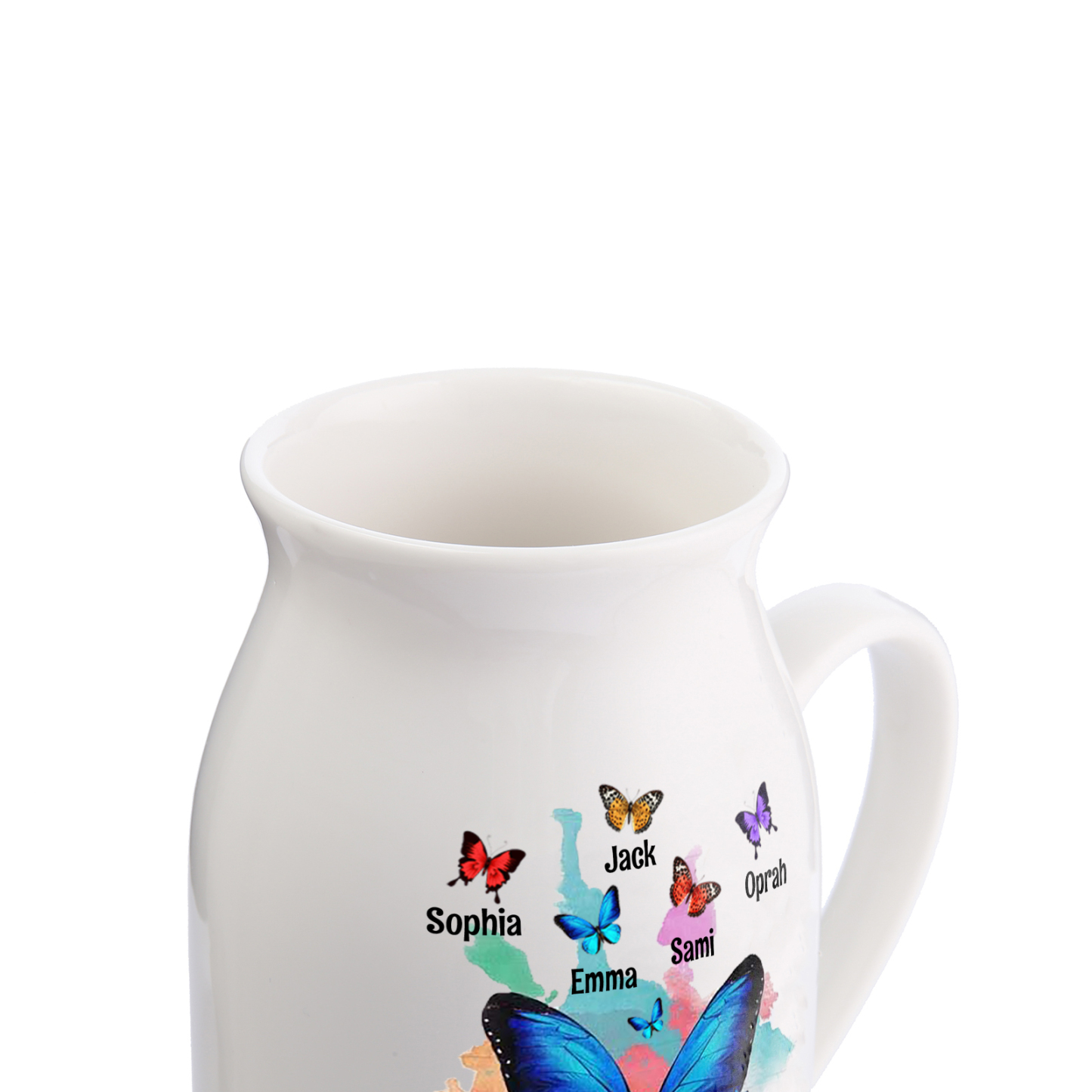 5 Names - Personalized Beautiful Colorful Butterfly Style Ceramic Vase with Customizable Names As a Wonderful Gift For Grandma