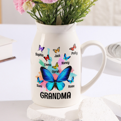 8 Names - Personalized Beautiful Colorful Butterfly Style Ceramic Vase with Customizable Names As a Wonderful Gift For Grandma