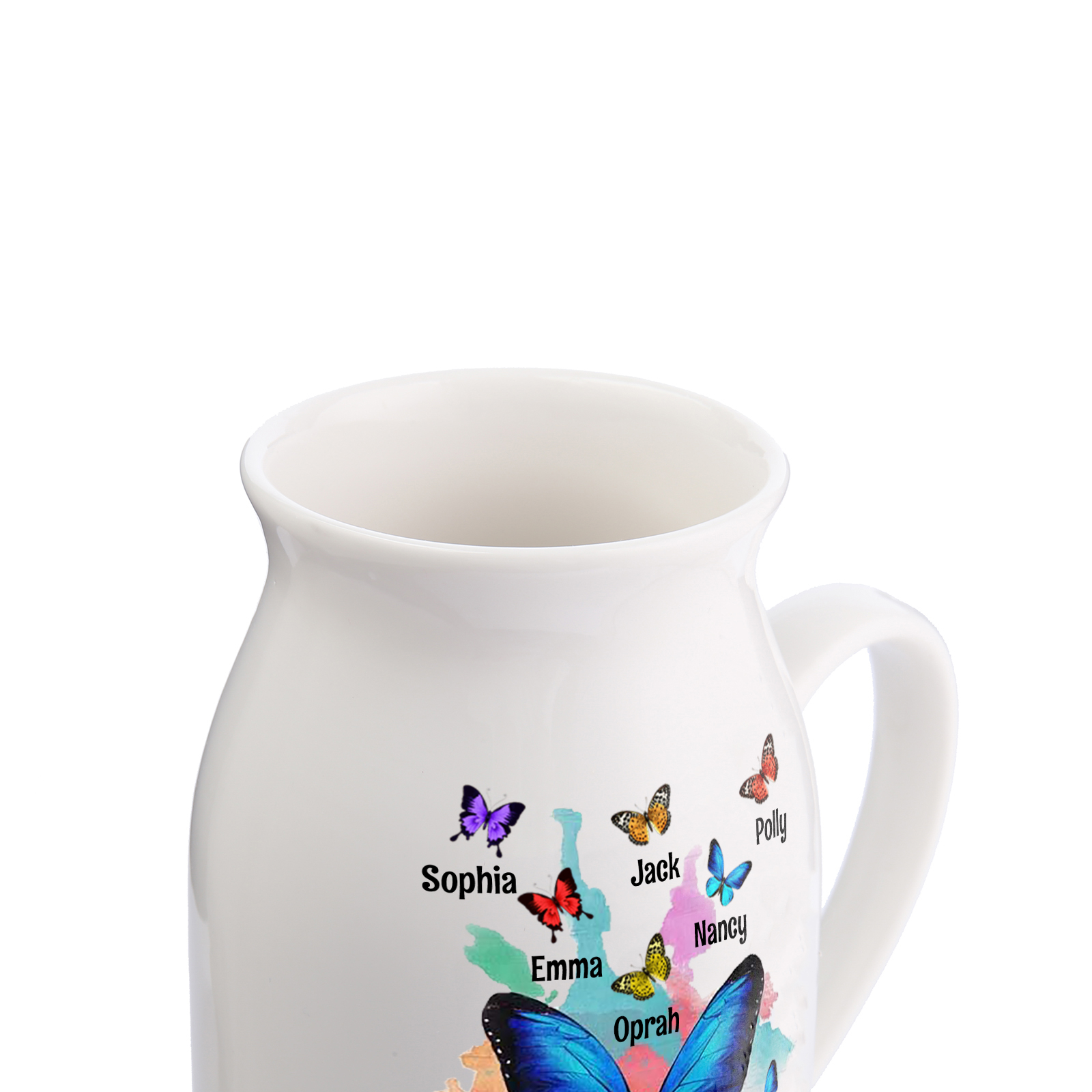 8 Names - Personalized Beautiful Colorful Butterfly Style Ceramic Vase with Customizable Names As a Wonderful Gift For Grandma