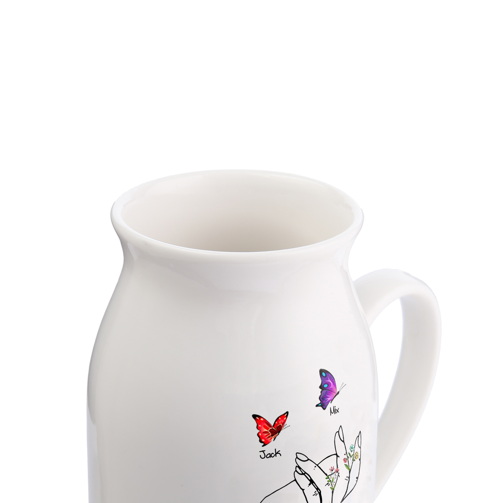 2 Names - Personalized Exquisite Flower Hand Butterfly Style Ceramic Cup With Customizable Names As a Special Gift For Mom
