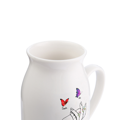2 Names - Personalized Exquisite Flower Hand Butterfly Style Ceramic Cup With Customizable Names As a Special Gift For Mom