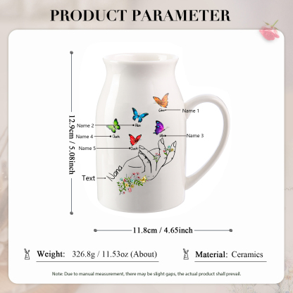 5 Names - Personalized Exquisite Flower Hand Butterfly Style Ceramic Cup With Customizable Names As a Special Gift For Nana/Mom