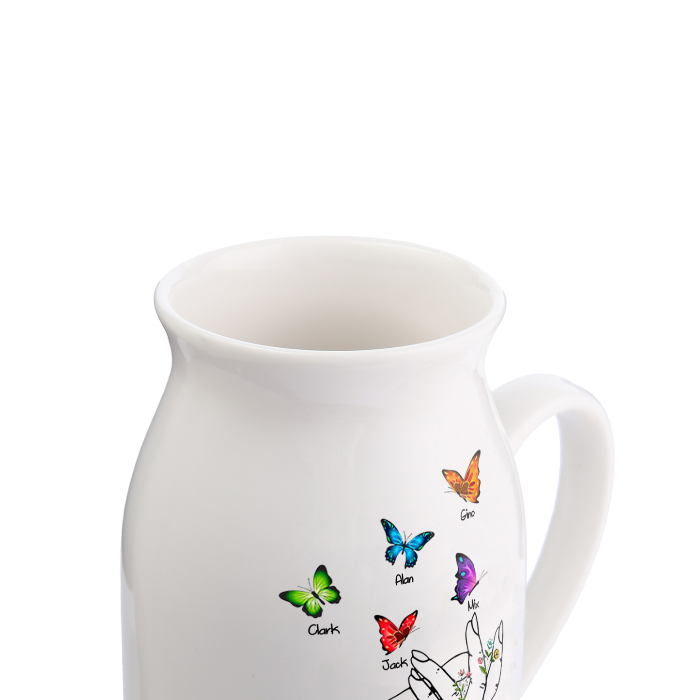 5 Names - Personalized Exquisite Flower Hand Butterfly Style Ceramic Cup With Customizable Names As a Special Gift For Nana/Mom