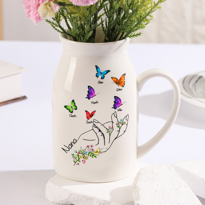 6 Names - Personalized Exquisite Flower Hand Butterfly Style Ceramic Cup With Customizable Names As a Special Gift For Nana/Mom