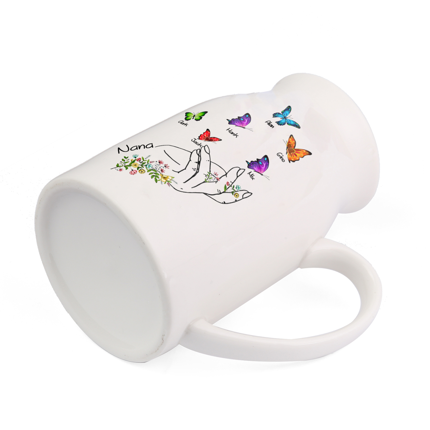 6 Names - Personalized Exquisite Flower Hand Butterfly Style Ceramic Cup With Customizable Names As a Special Gift For Nana/Mom