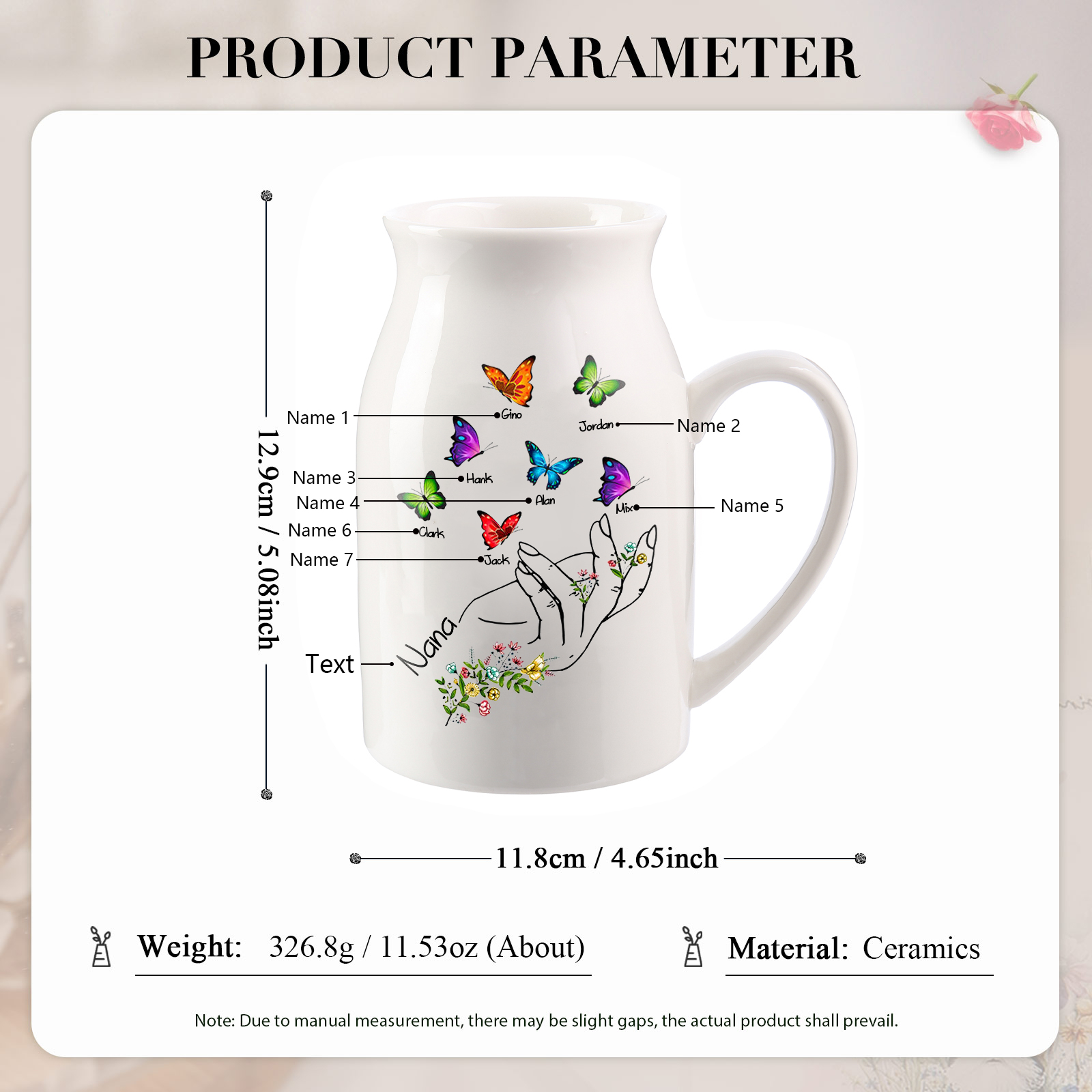 7 Names - Personalized Exquisite Flower Hand Butterfly Style Ceramic Cup With Customizable Names As a Special Gift For Nana/Mom