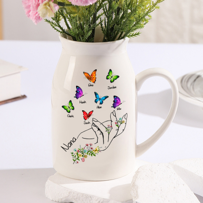 7 Names - Personalized Exquisite Flower Hand Butterfly Style Ceramic Cup With Customizable Names As a Special Gift For Nana/Mom