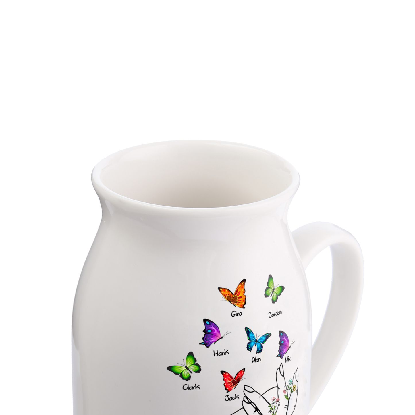 7 Names - Personalized Exquisite Flower Hand Butterfly Style Ceramic Cup With Customizable Names As a Special Gift For Nana/Mom