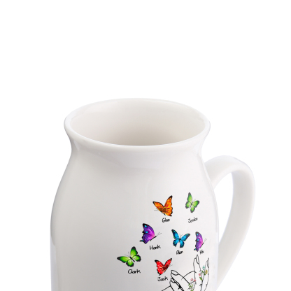 7 Names - Personalized Exquisite Flower Hand Butterfly Style Ceramic Cup With Customizable Names As a Special Gift For Nana/Mom
