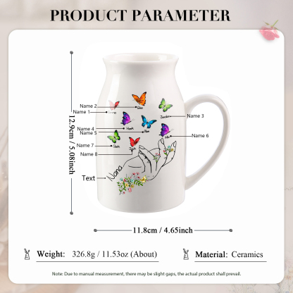 8 Names - Personalized Exquisite Flower Hand Butterfly Style Ceramic Cup With Customizable Names As a Special Gift For Nana/Mom