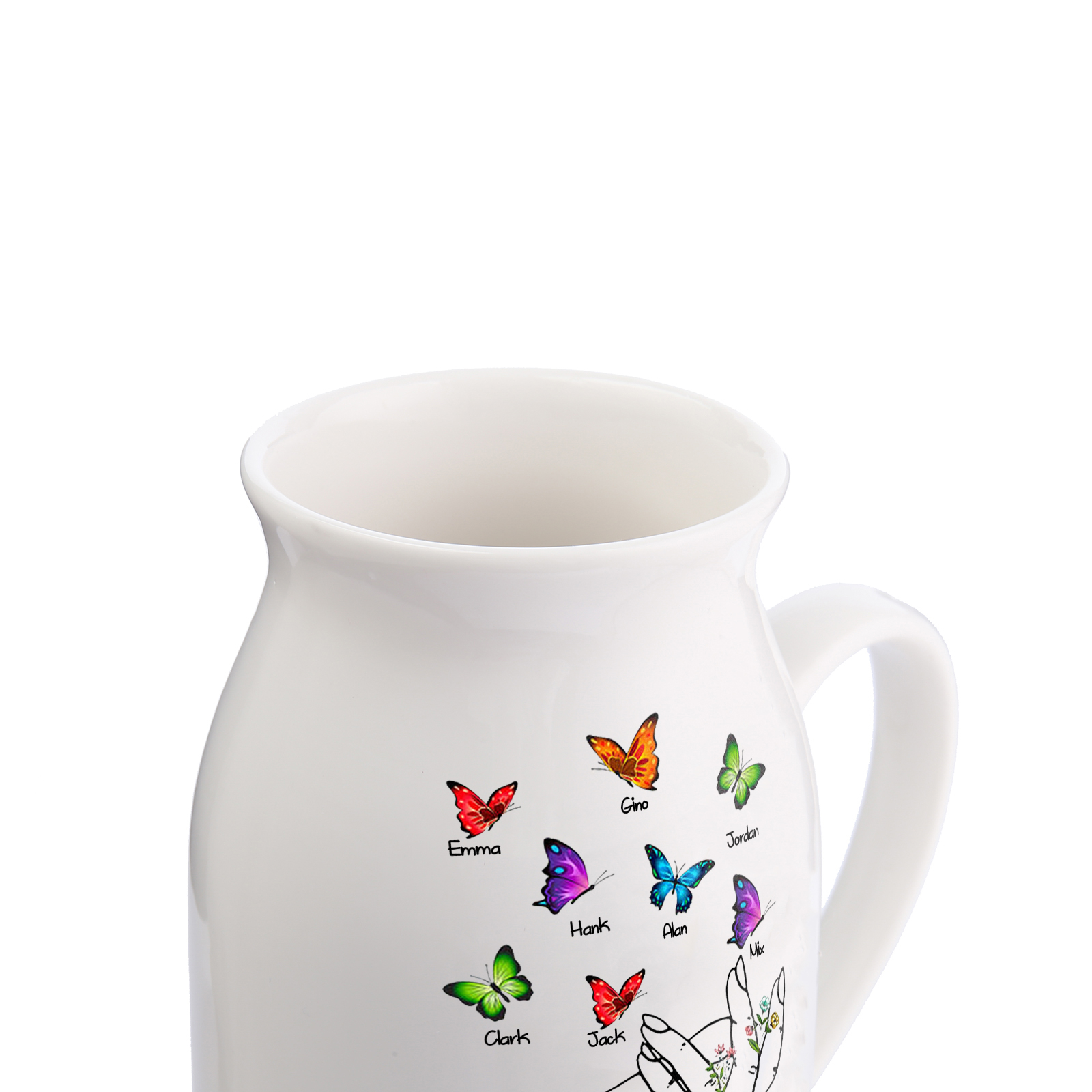 8 Names - Personalized Exquisite Flower Hand Butterfly Style Ceramic Cup With Customizable Names As a Special Gift For Nana/Mom