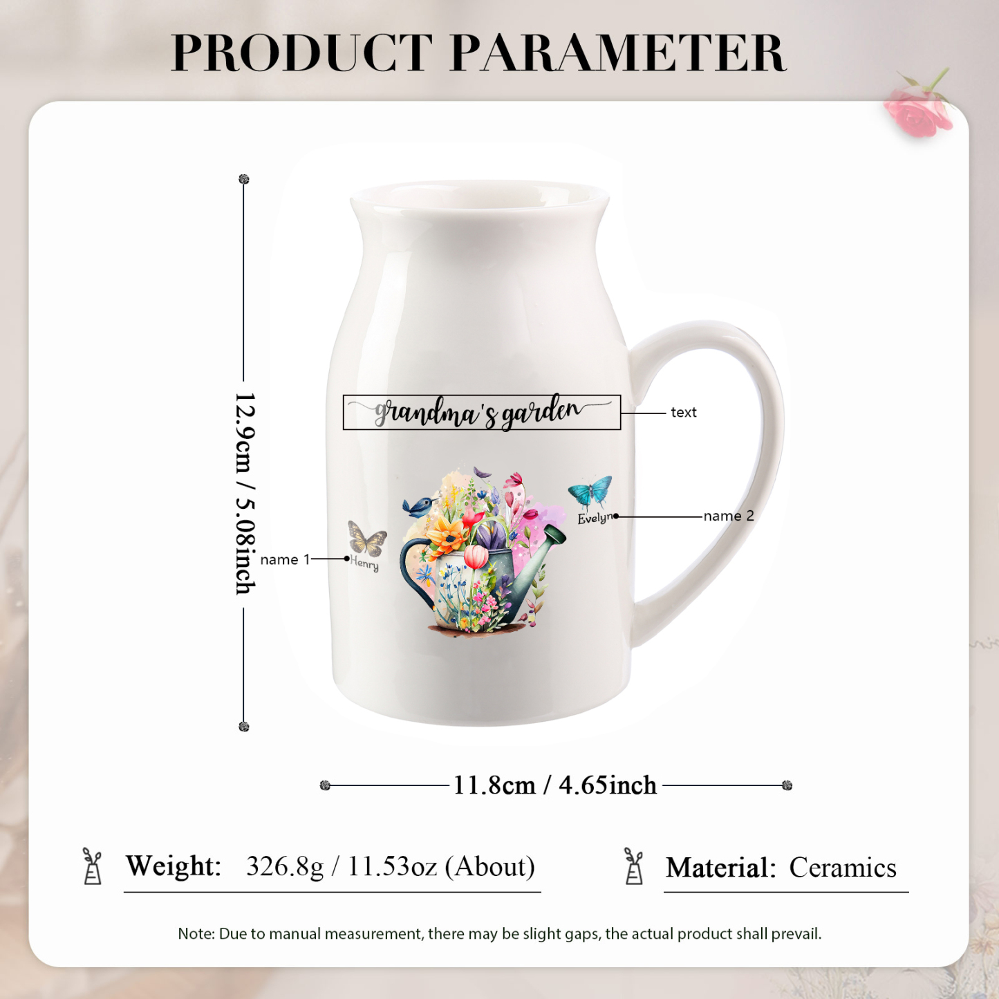 2 Names - Personalized Name "Grandma's Garden" Ceramic Vase as a Gift for Grandma