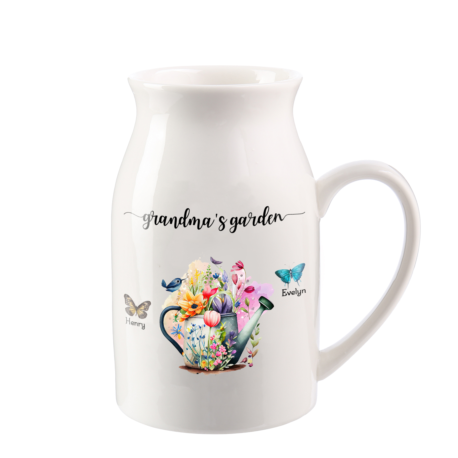 2 Names - Personalized Name "Grandma's Garden" Ceramic Vase as a Gift for Grandma