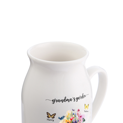 4 Names - Personalized Name "Grandma's Garden" Ceramic Vase as a Gift for Grandma