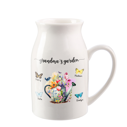 3 Names - Personalized Name "Grandma's Garden" Ceramic Vase as a Gift 