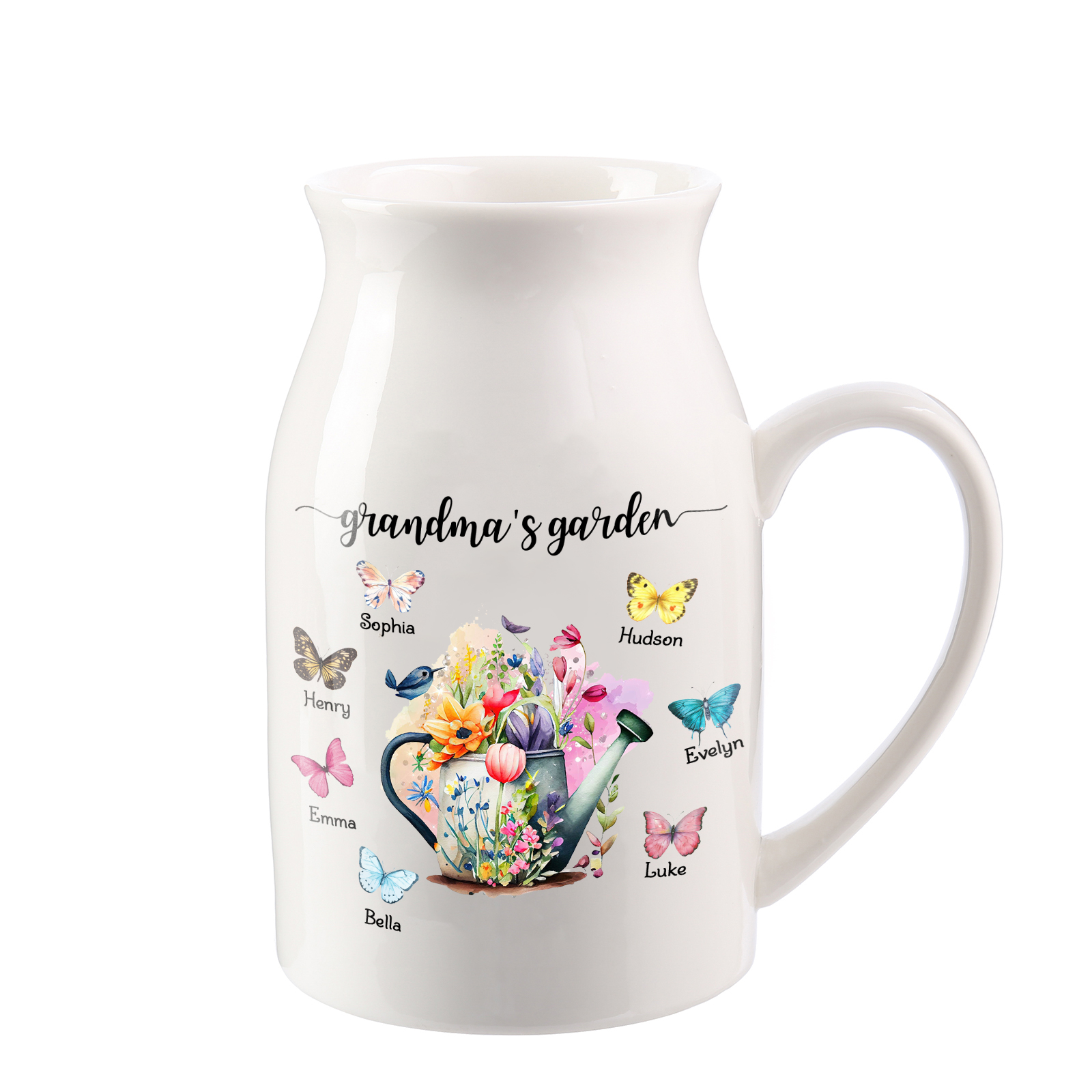 7 Names - Personalized Name "Grandma's Garden" Ceramic Vase as a Gift for Grandma
