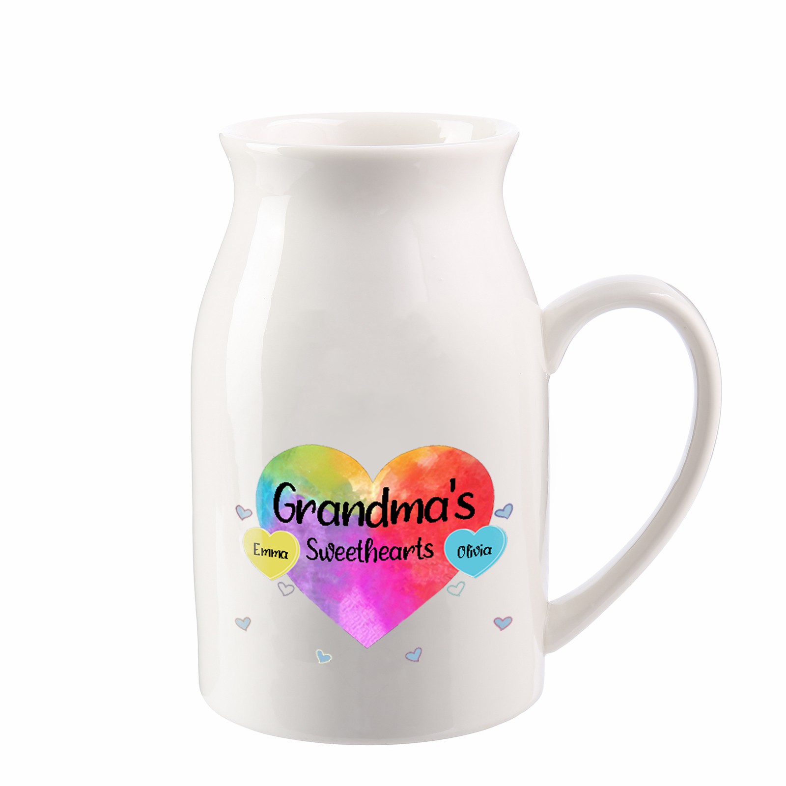 2 Names - Personalized Customizable Name Colorful Love Heart Style Ceramic Vase as a Gift for Grandma