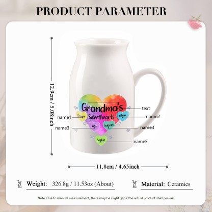 5 Names - Personalized Customizable Name Colorful Love Heart Style Ceramic Vase as a Gift for Grandma