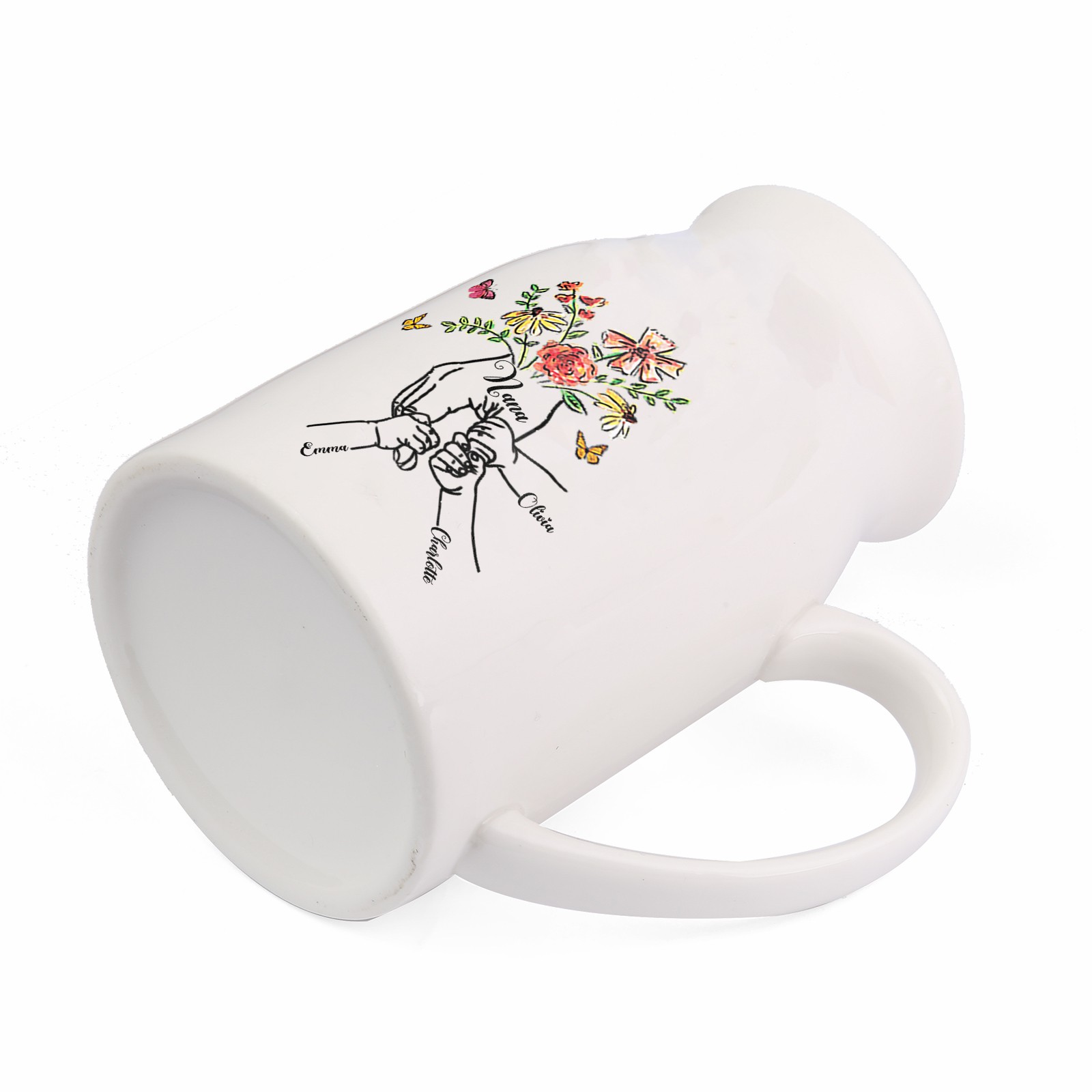 3 Names - Personalized Beautiful Flower Hand Butterfly Style Ceramic Vase with Customizable Names As a Mother's Day Gift For Mom