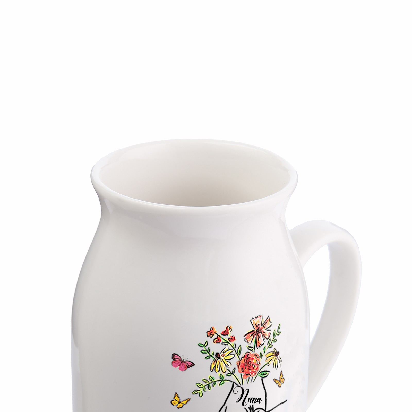 3 Names - Personalized Beautiful Flower Hand Butterfly Style Ceramic Vase with Customizable Names As a Mother's Day Gift For Mom