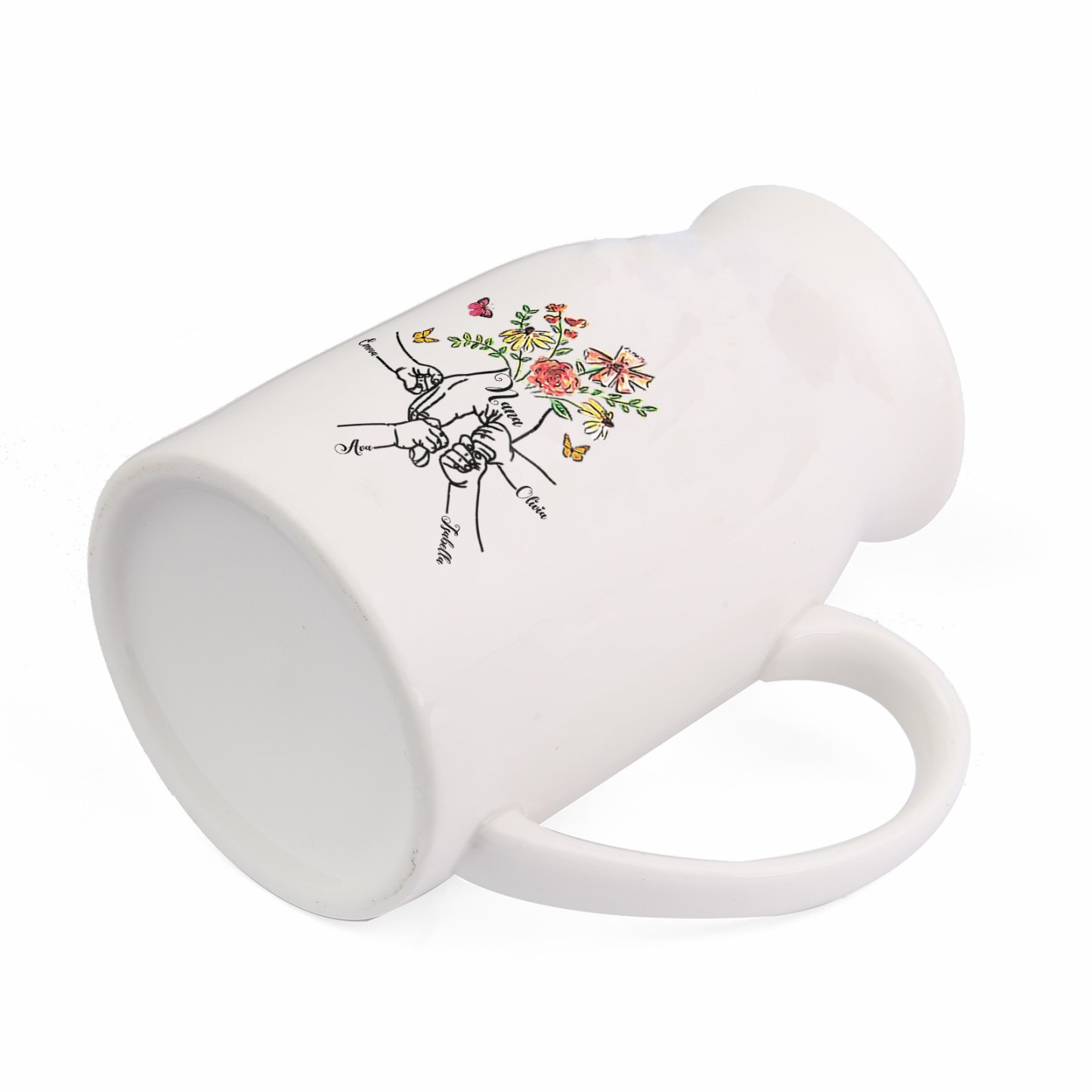 4 Names - Personalized Beautiful Flower Hand Butterfly Style Ceramic Vase with Customizable Names As a Mother's Day Gift For Grandma/Mom