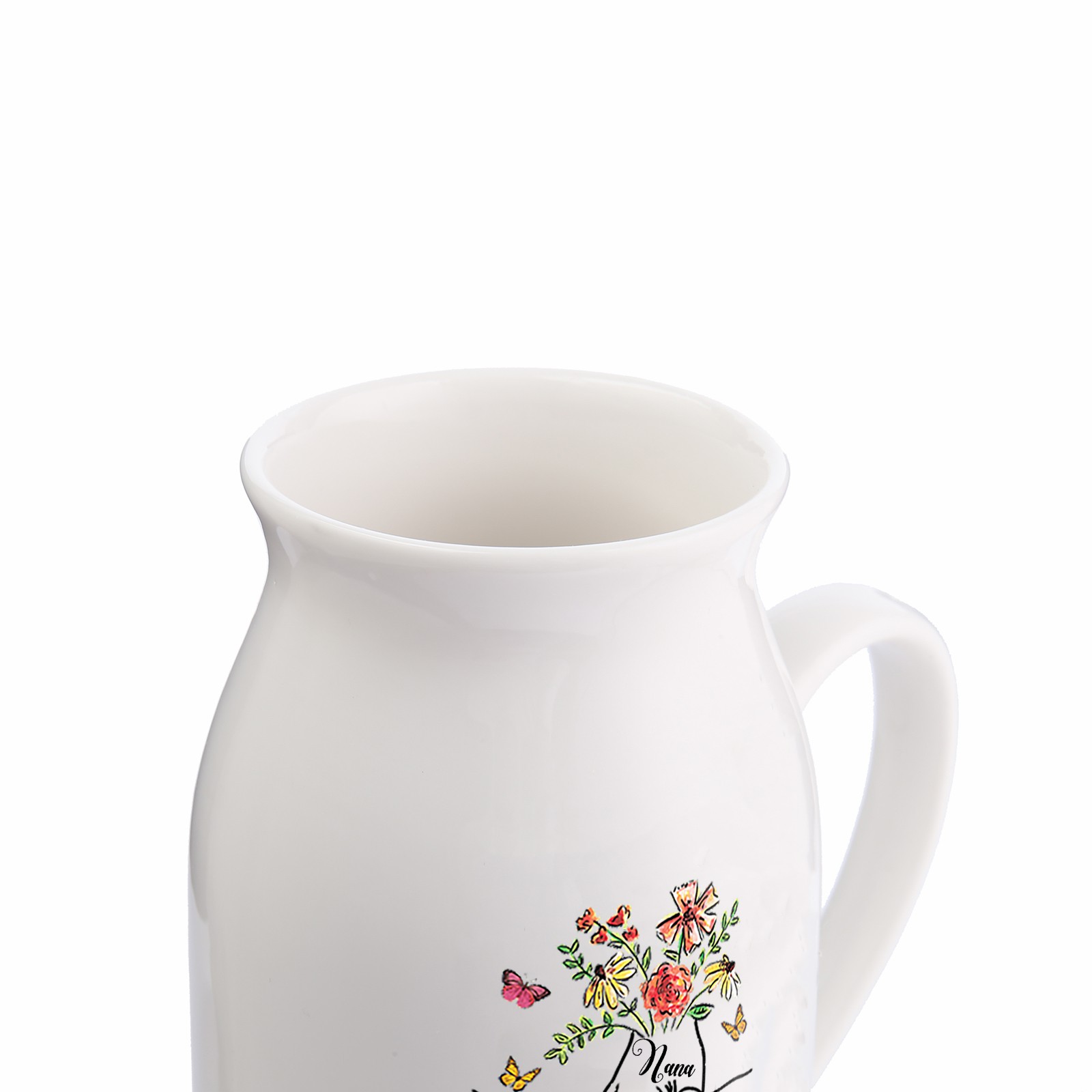 4 Names - Personalized Beautiful Flower Hand Butterfly Style Ceramic Vase with Customizable Names As a Mother's Day Gift For Grandma/Mom