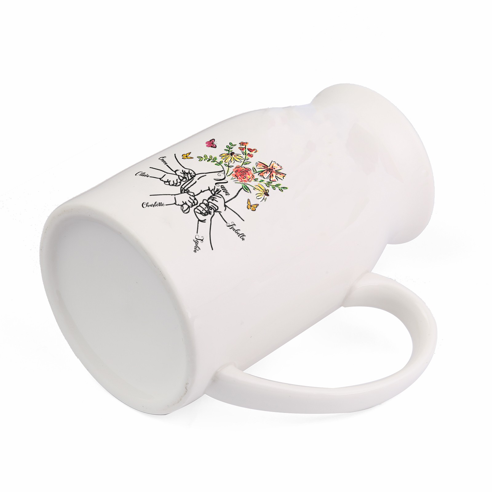 5 Names - Personalized Beautiful Flower Hand Butterfly Style Ceramic Vase with Customizable Names As a Mother's Day Gift For Grandma/Mom