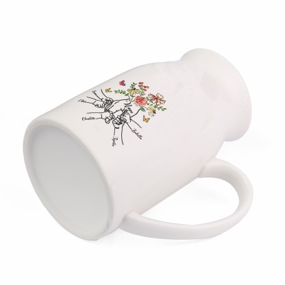 5 Names - Personalized Beautiful Flower Hand Butterfly Style Ceramic Vase with Customizable Names As a Mother's Day Gift For Grandma/Mom
