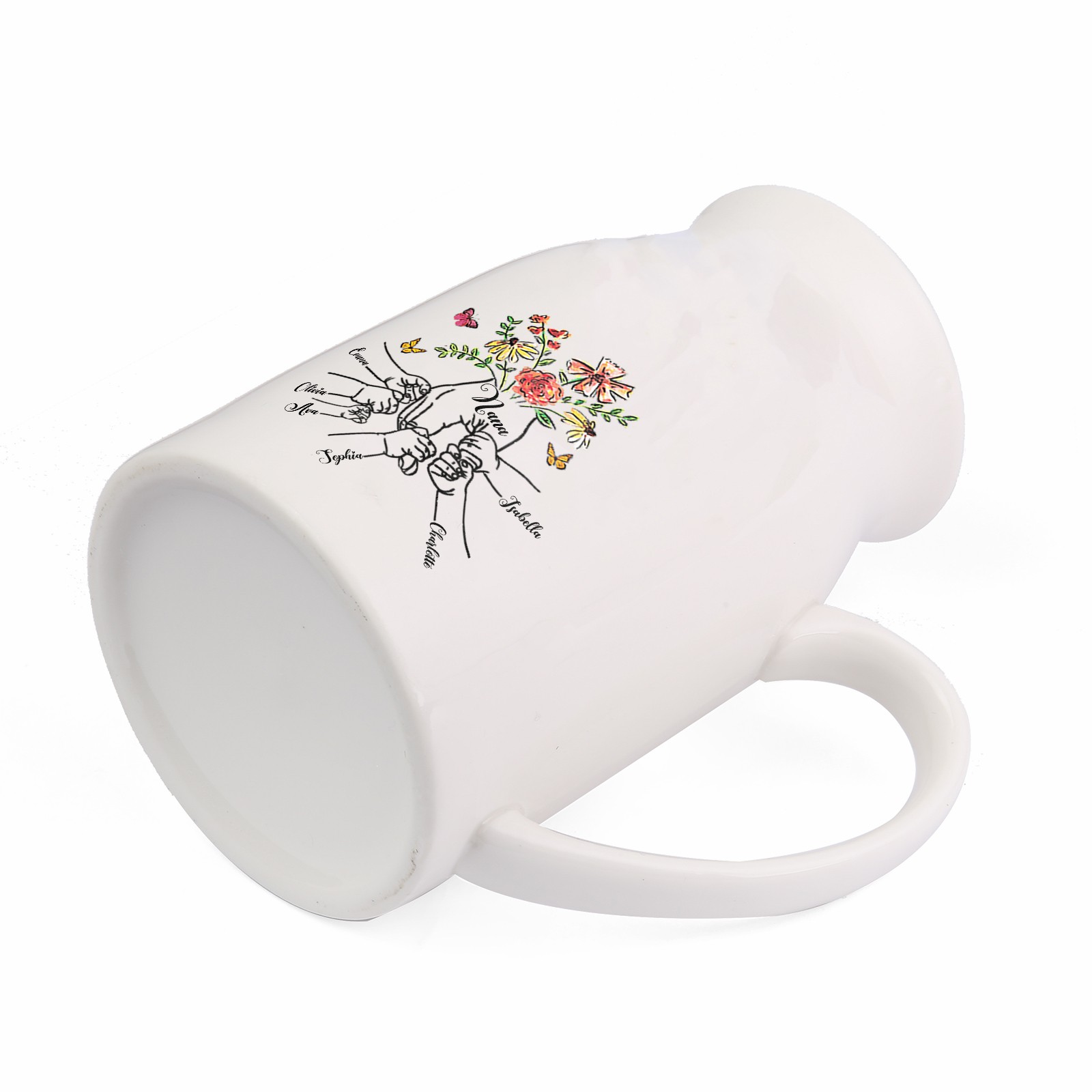 6 Names - Personalized Beautiful Flower Hand Butterfly Style Ceramic Vase with Customizable Names As a Mother's Day Gift For Grandma/Mom
