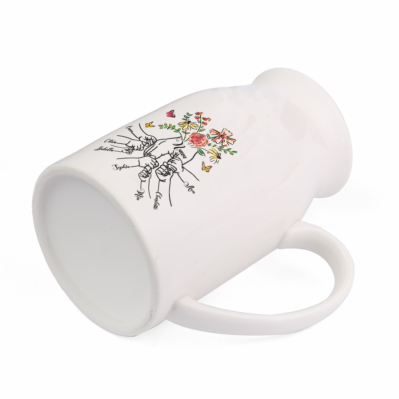 7 Names - Personalized Beautiful Flower Hand Butterfly Style Ceramic Vase with Customizable Names As a Mother's Day Gift For Grandma/Mom