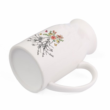 8 Names - Personalized Beautiful Flower Hand Butterfly Style Ceramic Vase with Customizable Names As a Mother's Day Gift For Grandma/Mom