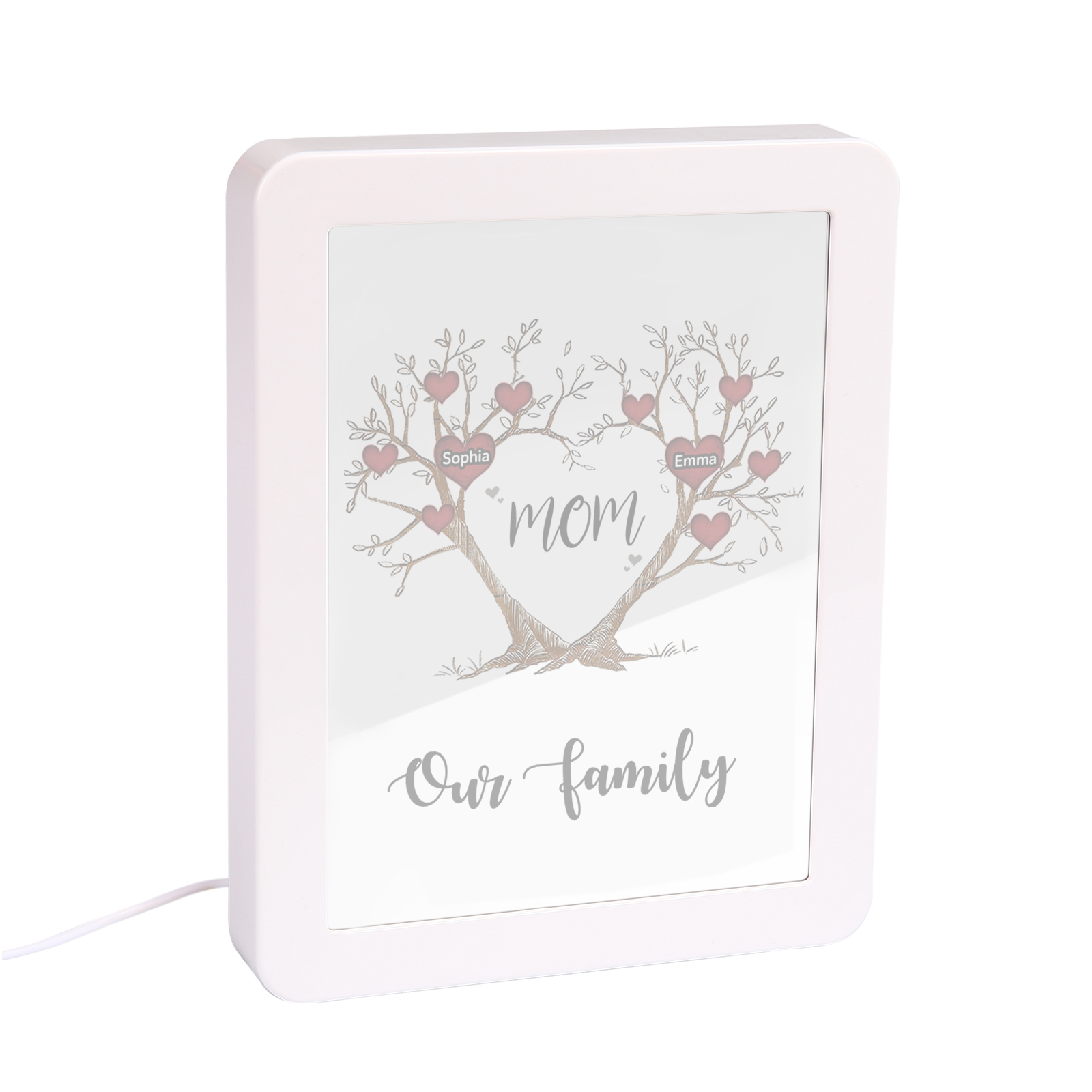 2 Names - Personalized Home Mirror Photo Frame Night Light Insert/Rechargeable Custom Text LED Night Light Gift for Mom