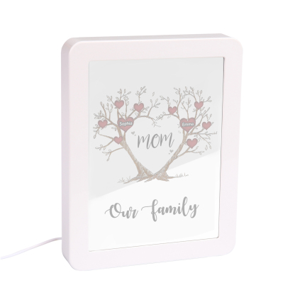 2 Names - Personalized Home Mirror Photo Frame Night Light Insert/Rechargeable Custom Text LED Night Light Gift for Mom