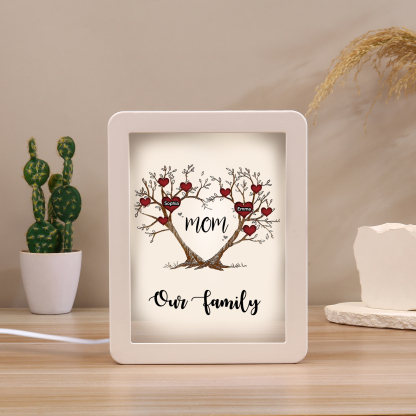 2 Names - Personalized Home Mirror Photo Frame Night Light Insert/Rechargeable Custom Text LED Night Light Gift for Mom