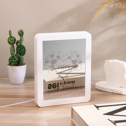 2 Names - Personalized Home Mirror Photo Frame Night Light Insert/Rechargeable Custom Text LED Night Light Gift for Mom