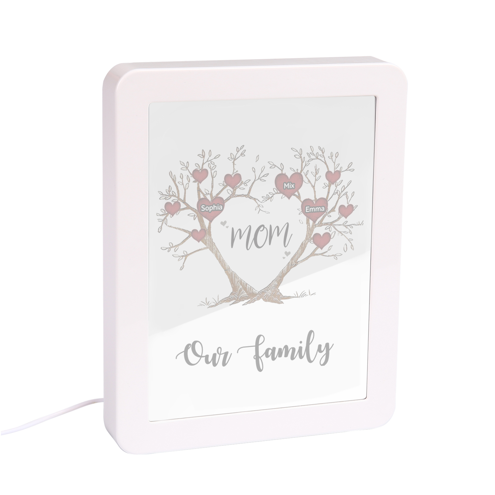 3 Names - Personalized Home Mirror Photo Frame Night Light Insert/Rechargeable Custom Text LED Night Light Gift for Mom