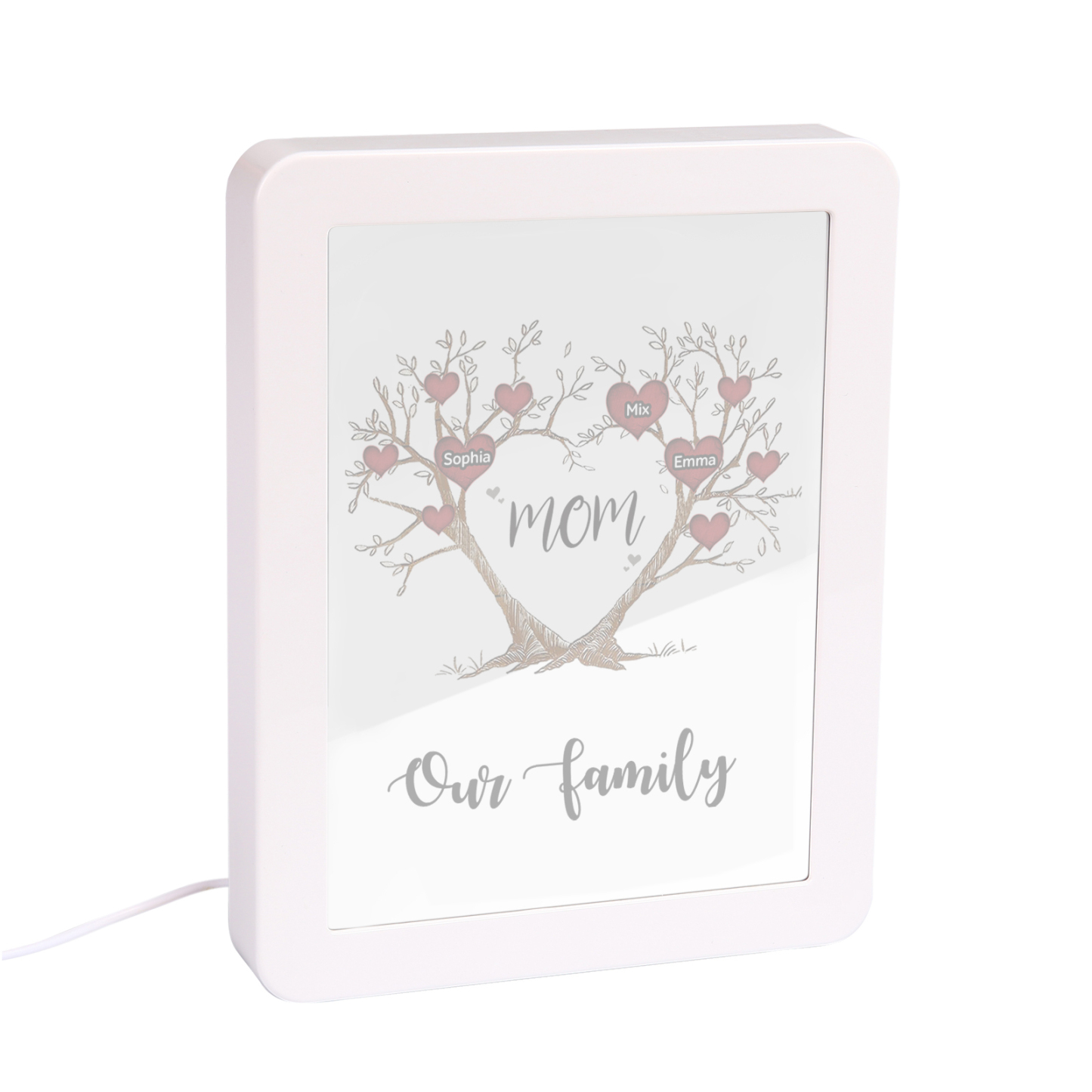3 Names - Personalized Home Mirror Photo Frame Night Light Insert/Rechargeable Custom Text LED Night Light Gift for Mom