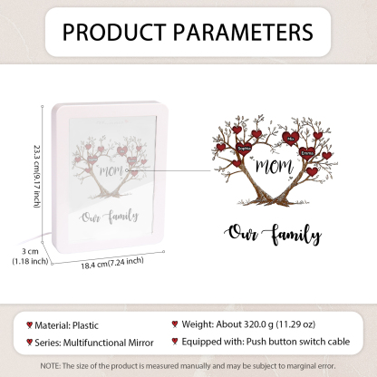 3 Names - Personalized Home Mirror Photo Frame Night Light Insert/Rechargeable Custom Text LED Night Light Gift for Mom