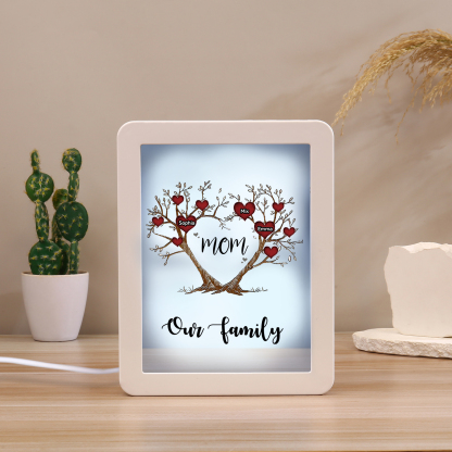 3 Names - Personalized Home Mirror Photo Frame Night Light Insert/Rechargeable Custom Text LED Night Light Gift for Mom