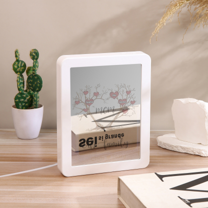 3 Names - Personalized Home Mirror Photo Frame Night Light Insert/Rechargeable Custom Text LED Night Light Gift for Mom